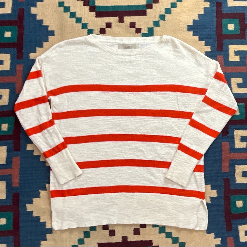 LOFT /  Orange & White Striped Knit Sweater